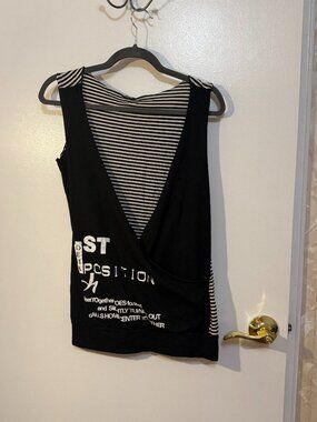 Deha Black & White Striped Wrap Tank, Made in Italy